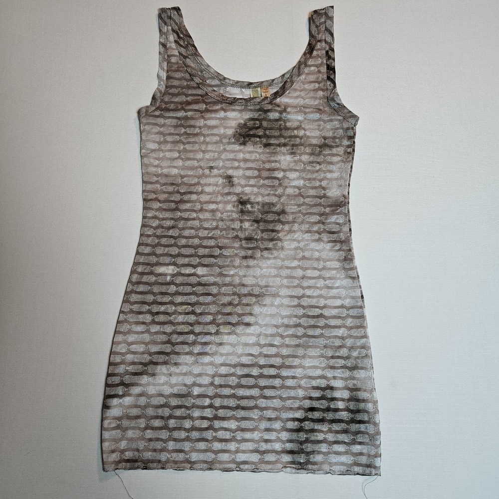 BKE Tank Top‎ Dress Small Sheer Textured Mesh Brown Gray Stretch Layering Slip